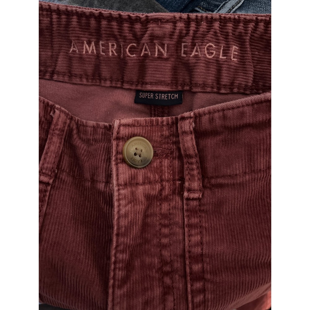 American Eagle Corduroy Mini Skirt Womens Burgandy Super Stretch Utility Pocket - Picture 3 of 4